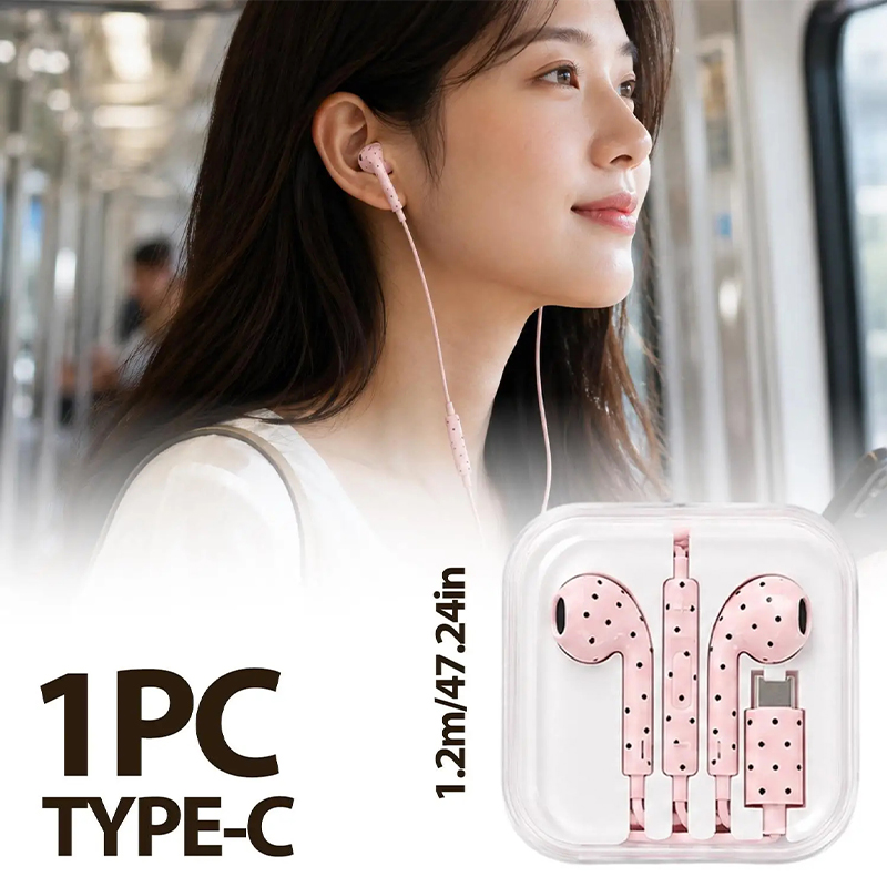 かわいい水玉模様のスター型Cタイプイヤホン、Mi、iPhon - Wired Earphone Mic のレビューと価格